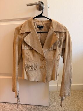 bebe Beige Suede Fringe Button Jacket